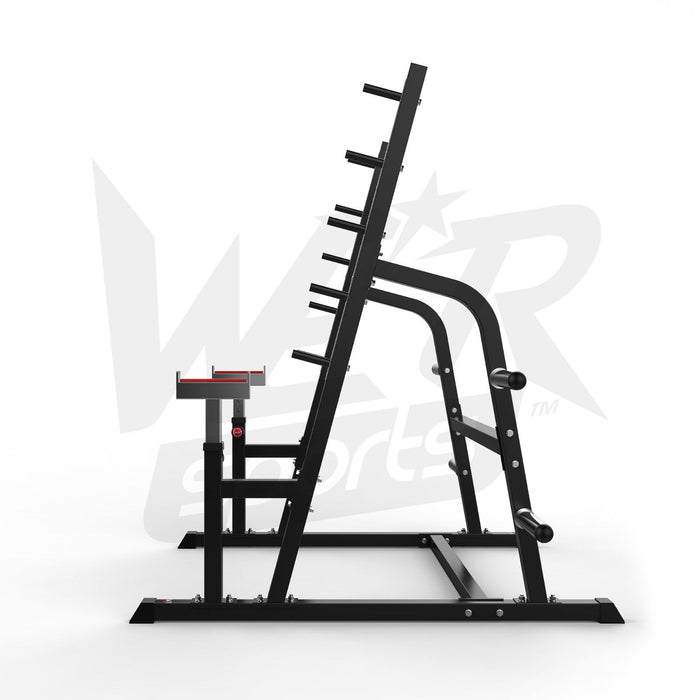 side view of multi gym exercise rack