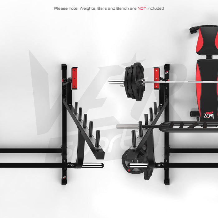 Gym bench press stand with and without weights