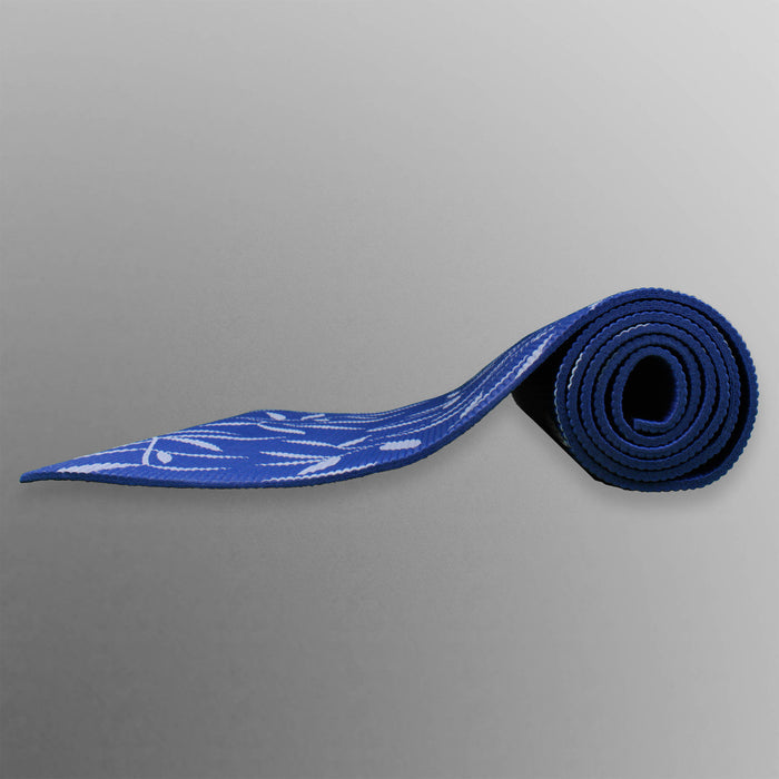 blue rolled up yoga mat