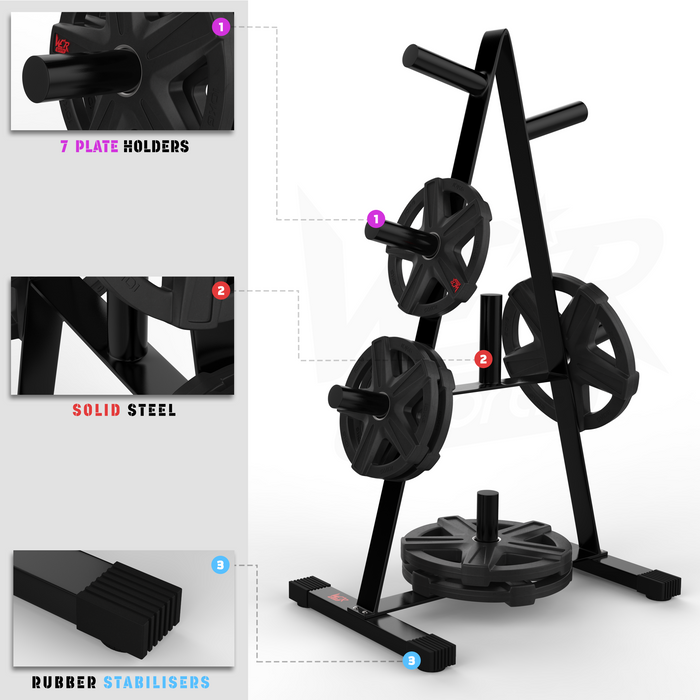Olympic weight plate tree rack stand storage features