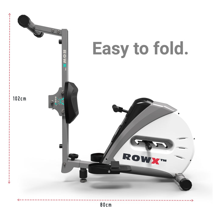 rowx rowing machine pulley folded silver revxtreme