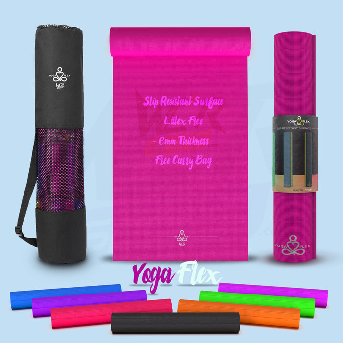 YogaFlex Yoga Mat 6mm Non-Slip Classic Mat with FREE Carry Bag