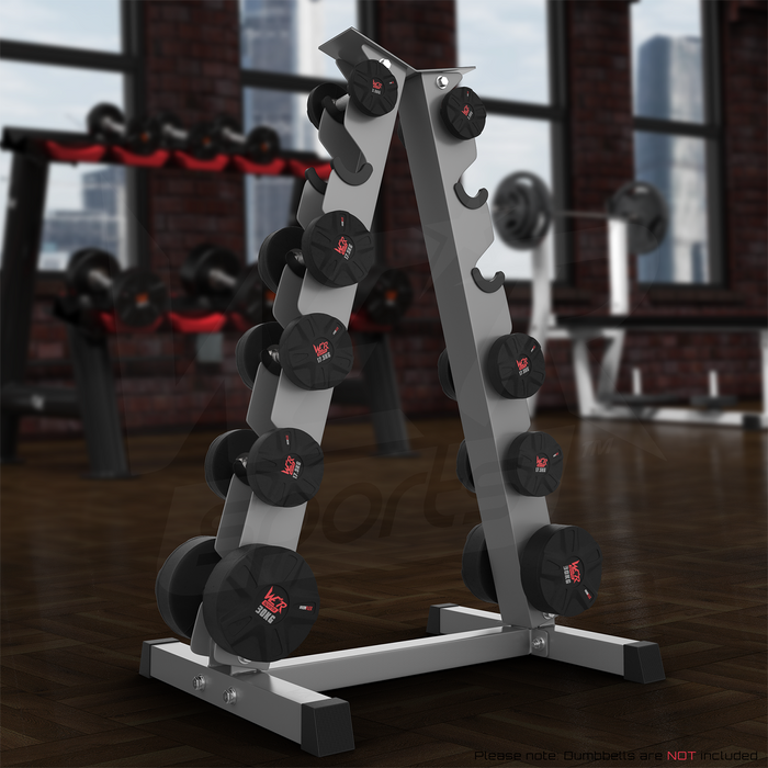 A Frame Dumbell Rack from WeRSports with dark background