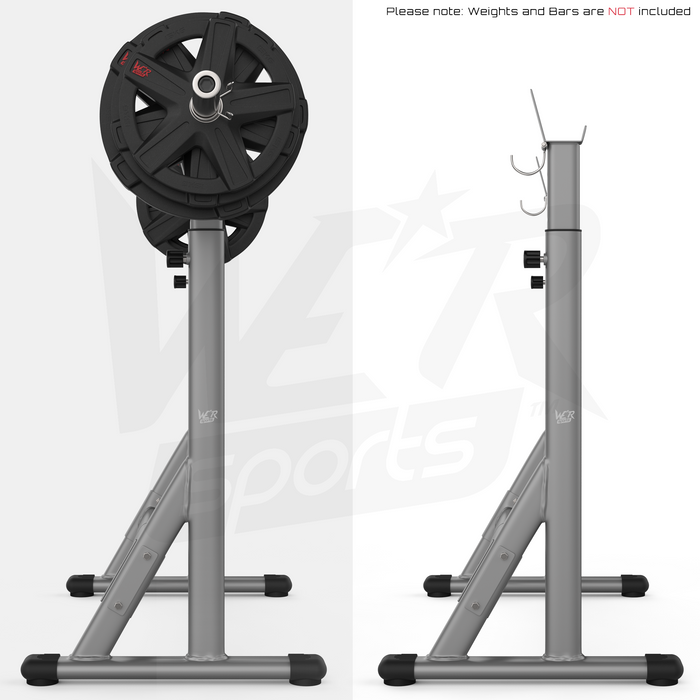 side view of barbell rack with and without barbell weights