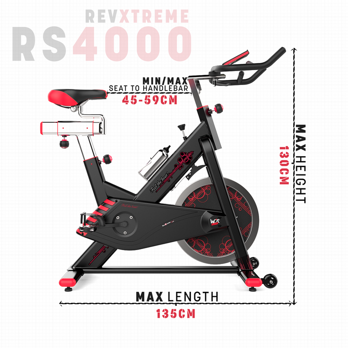 RevXtreme VenomX Indoor Cardio Spin Bike maximum length and height from WeRSports