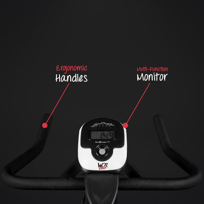 Exercise bike with ergonomic handles and multi-function monitor