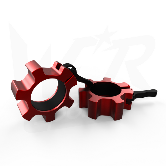 2 red aluminum collars for weights